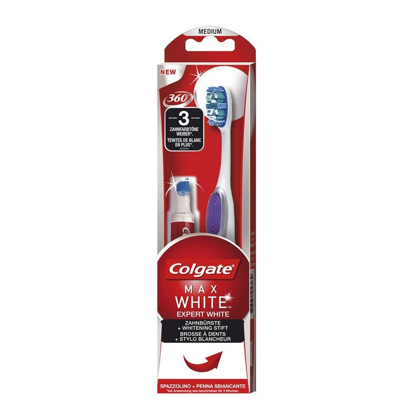 COLGATE Max White Expert White Brosse à dent Medium + stylo blancheur