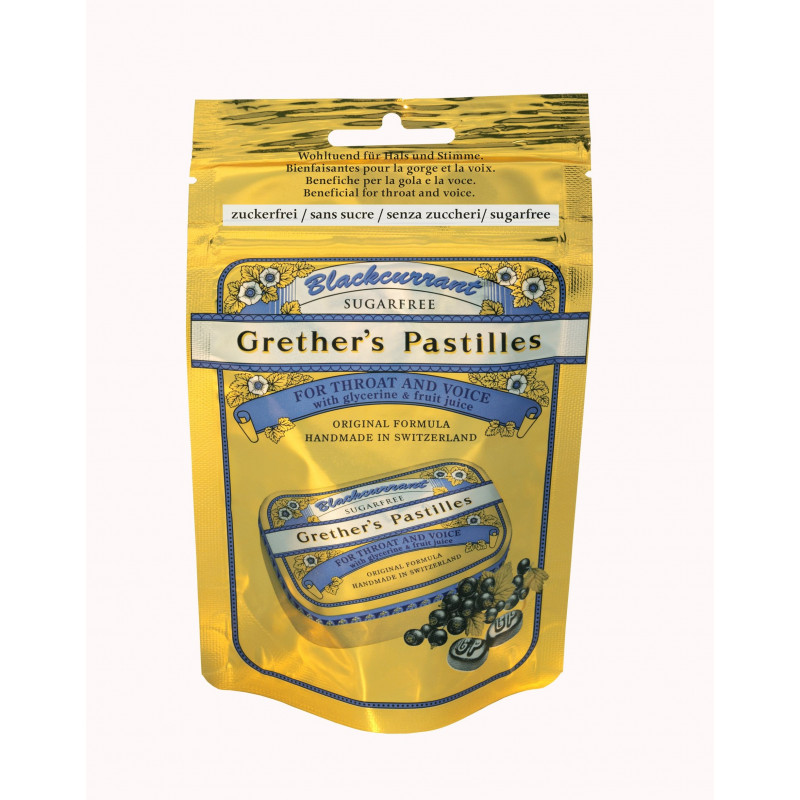 GRETHER'S Pastilles Blackcurrant sans sucre - sachet 100g